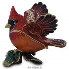 Boîte à secrets Oiseau Cardinal Rouge - Métal émaillé avec Strass