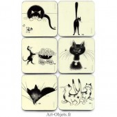 Six Dessous de verre - Collection Chats Dubout