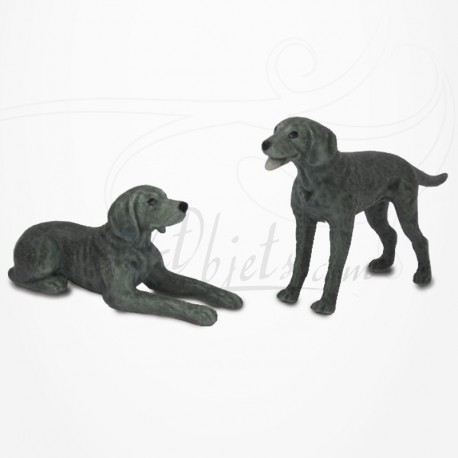 Figurine Miniature - 2 Chiens - Race Braque - Porcelaine