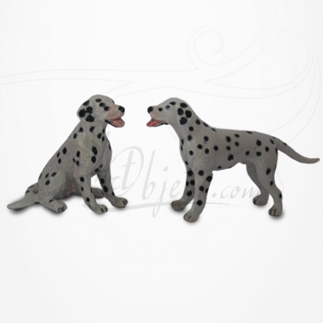 Figurine Miniature - 2 Chiens - Race Dalmatien - Porcelaine