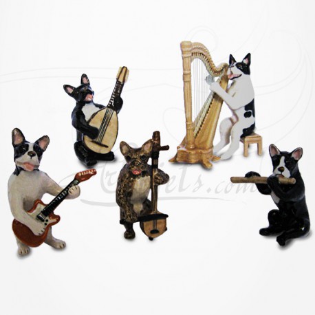 Figurine Miniature - 5 Chiens musiciens - Porcelaine