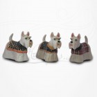 Figurine Miniature - 3 Chiens - Race Scottish Terrier - Porcelaine