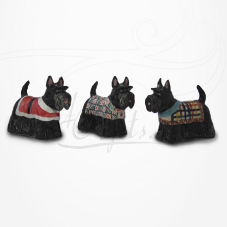 Figurine Miniature - 3 Chiens - Race Scottish Terrier - Porcelaine