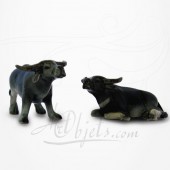 Figurine Miniature - 2 Buffles - Porcelaine