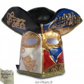 Masque de Venise - Visage homme Casanova décoré Bleu et Rouge