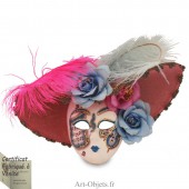 Masque de Venise décoré en Céramique, Chapeau velours à plumes