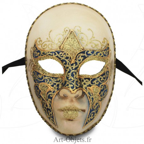 Masque de Venise - Visage décoré Bleu et doré.