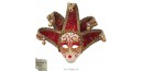Masque de Venise décoré en Céramique, Jolly à pointes dorées et Tissus Rouge