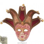 Masque de Venise décoré en Céramique, Jocker à pointes, Bordeaux et Doré
