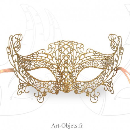 Masque de Venise - Masque loup dentelle de Burano dorée