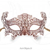 Masque de Venise - Masque loup dentelle de Burano dorée marron