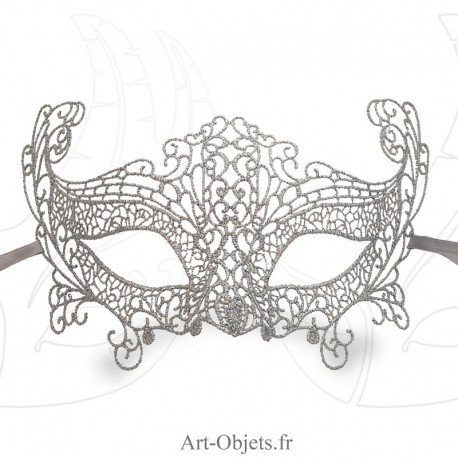 Masque de Venise - Masque loup dentelle de Burano Argentée
