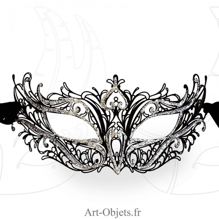 Masque Venitien Loup en Dentelle de Metal Blanc et Strass Carnaval Venise  1266