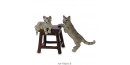 Figurine Miniature - 2 Chats sur tabouret - Porcelaine