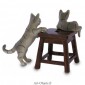 Figurine Miniature - 2 Chats sur tabouret - Porcelaine