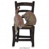 Figurine Miniature - 2 Chats sur chaise - Porcelaine