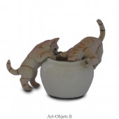 Figurine Miniature - 2 Chats avec jarre - Porcelaine