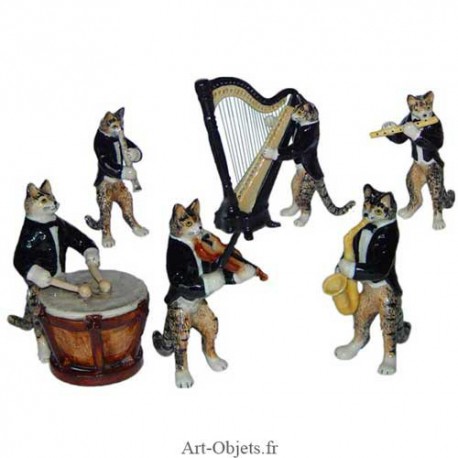 Figurine Miniature - 6 Chats musiciens - Porcelaine