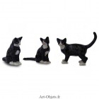 Figurine Miniature - 3 Chats Noirs - Porcelaine