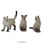 Figurine Miniature - 3 Chats Blancs - Porcelaine