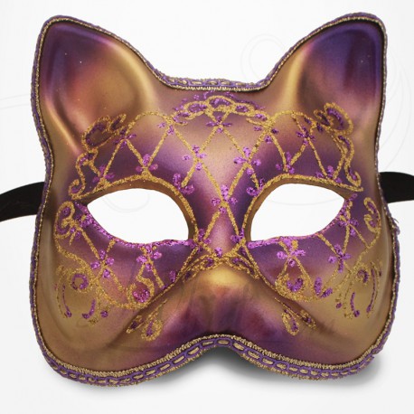 Masque de Venise - Masque Chat Satin Mauve et doré