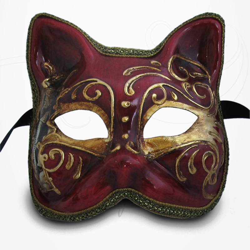 Masquede Venise Chat Commedia Dell Arte Rouge Et Dore Masque De Venise Art Objets