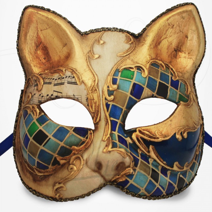 Masque de Venise Chat Mosaïque bleu - Masque Chat de Venise Art-Objets