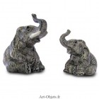 Figurine Miniature - 2 Eléphants assis - Porcelaine