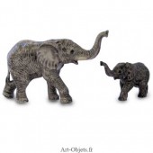 Figurine Miniature - 2 Eléphants  marchant - Porcelaine