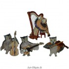 Figurine Miniature - 4 Chouettes musiciennes - Porcelaine